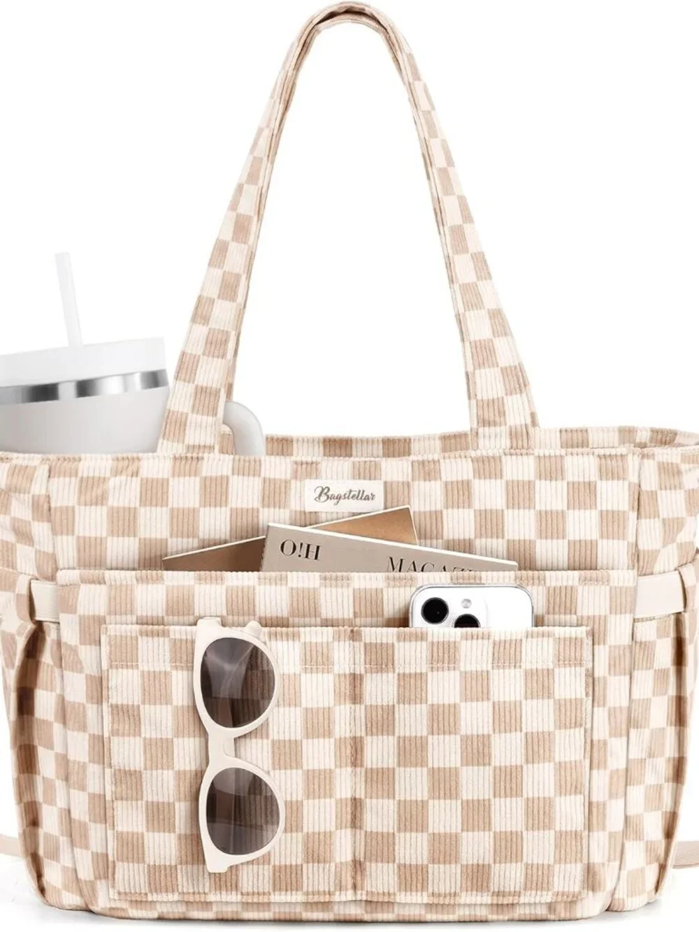 Corduroy Tote Bag for Women, 17 Pockets Laptop Work Tote Bag Lightweight Teacher